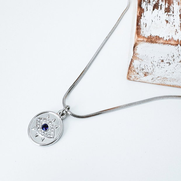 COLIER EVIL EYE DIN OTEL INOXIDABIL CU STRASURI - PROTECTIE ENERGII NEGATIVE
