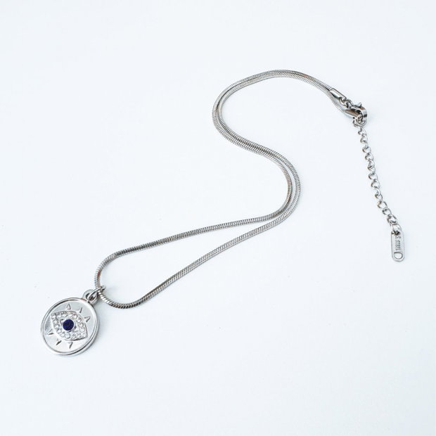 COLIER EVIL EYE DIN OTEL INOXIDABIL CU STRASURI - PROTECTIE ENERGII NEGATIVE