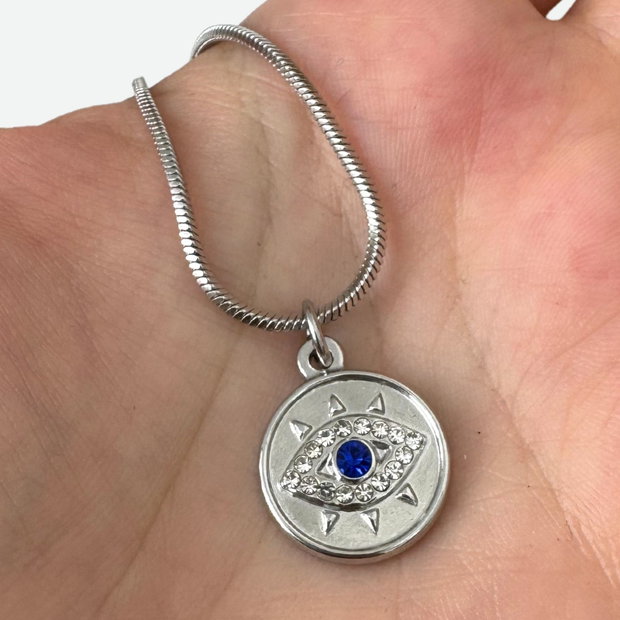 COLIER EVIL EYE DIN OTEL INOXIDABIL CU STRASURI - PROTECTIE ENERGII NEGATIVE