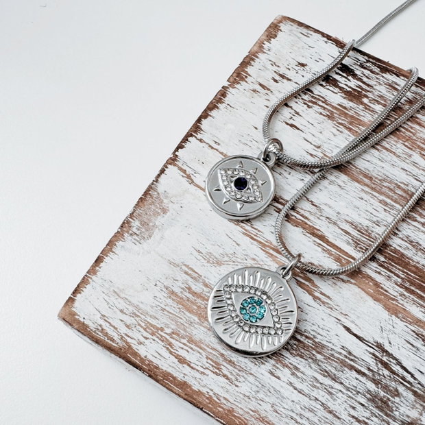 COLIER EVIL EYE DIN OTEL INOXIDABIL CU STRASURI - PROTECTIE ENERGII NEGATIVE