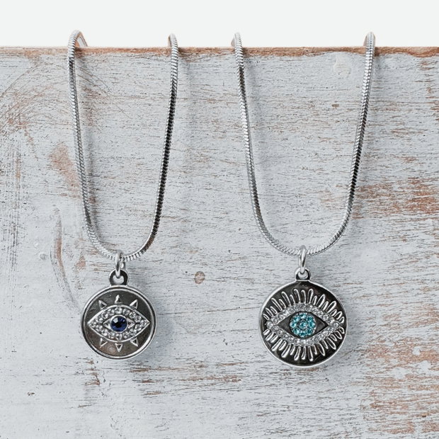 COLIER EVIL EYE DIN OTEL INOXIDABIL CU STRASURI - PROTECTIE ENERGII NEGATIVE