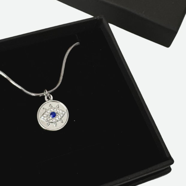 COLIER EVIL EYE DIN OTEL INOXIDABIL CU STRASURI - PROTECTIE ENERGII NEGATIVE