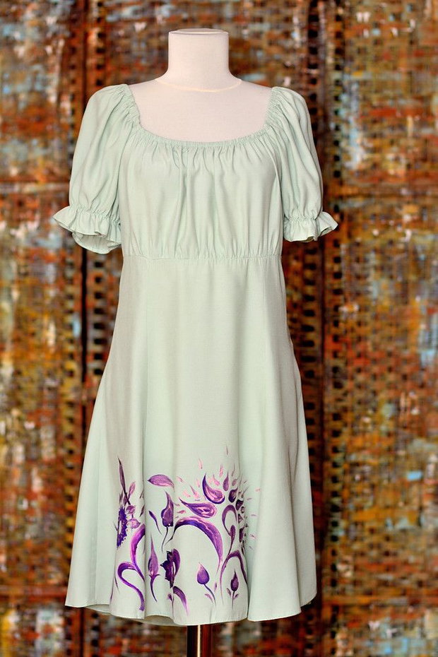Rochie cu maneca scurta, pictata, unicat
