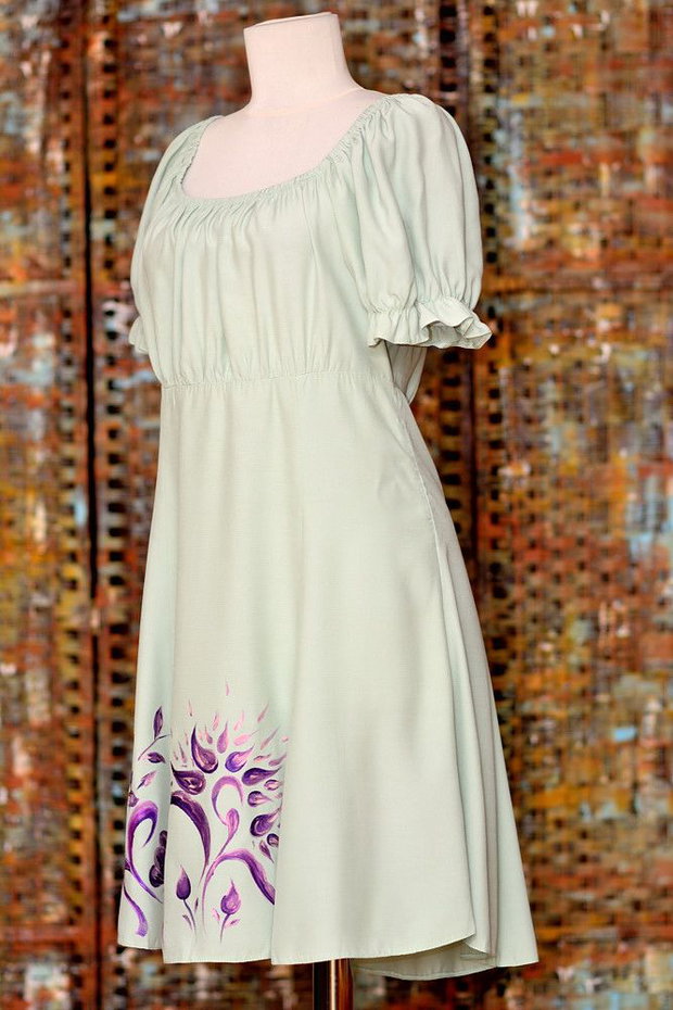 Rochie cu maneca scurta, pictata, unicat