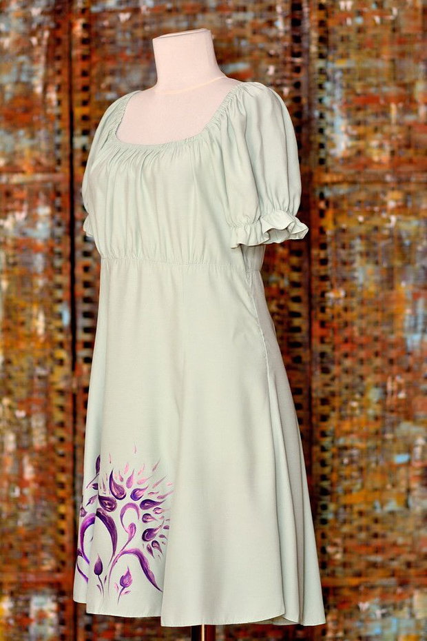 Rochie cu maneca scurta, pictata, unicat