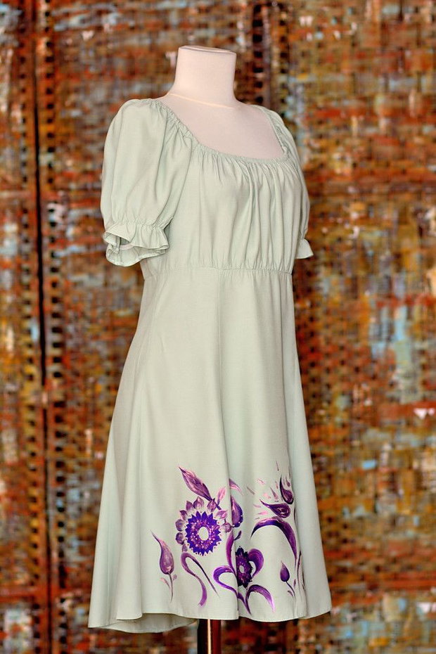 Rochie cu maneca scurta, pictata, unicat