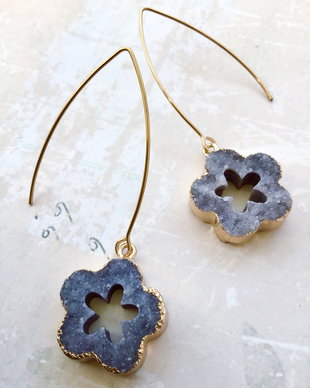 Cercei flori agate druzy gri & inox aurit