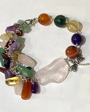 BRĂȚARĂ ~BLOOMING GARDEN~citrin,cuart roz,ametist,agate,inox,accesorii argintii