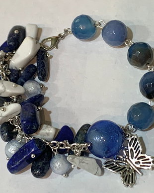 BRĂȚARĂ~BLUE VIBES~lapislazuli,howlit,Murano,agate,inox,accesorii argintii