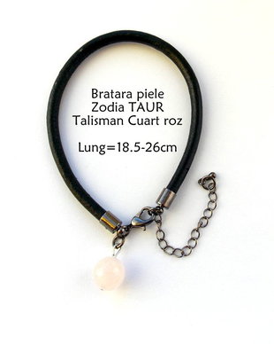 Bratara Zodia TAUR*Piele naturala*CuartRoz