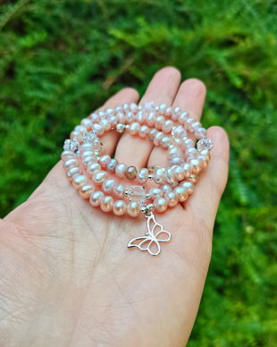 Colier Perle de cultura, Cristale si Argint 925 - CO344.1 - cadou romantic, colier mireasa, cadou iubita, colier delicat, colier logodna, bijuterii logodna, bijuterii mireasa