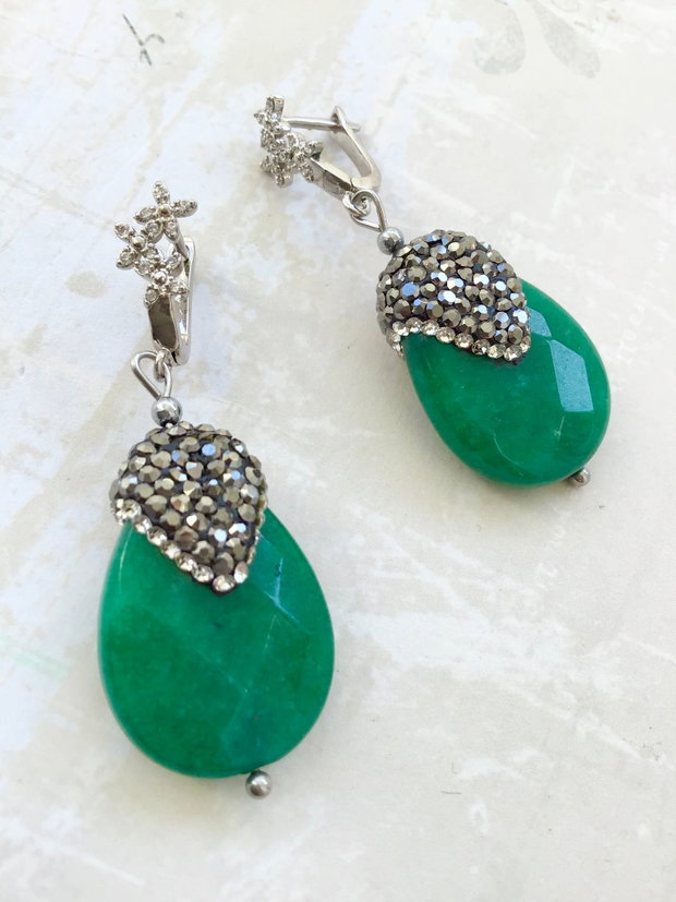 Cercei Agate verzi & marcasite