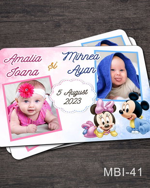 Marturii botez ieftine - Magneti frigider pentru gemeni cu Minnie si Mickey Mouse