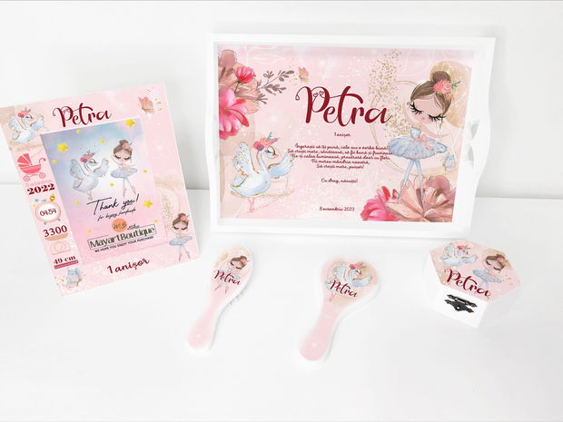 Set aniversar personalizat 1 anisor - Sweet Ballerina - Tavita turta si accesorii