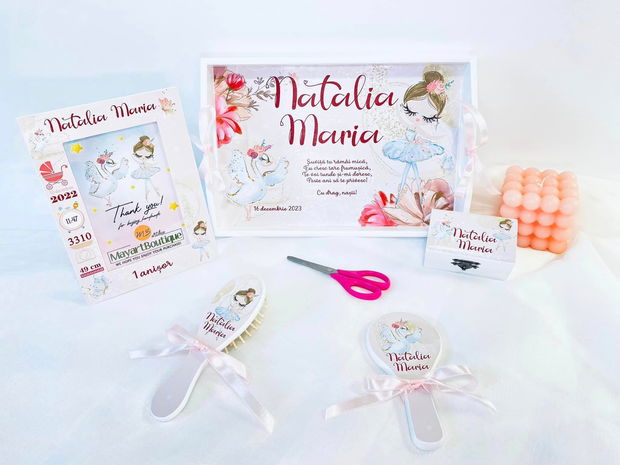 Set aniversar personalizat 1 anisor - Sweet Ballerina - Tavita turta si accesorii