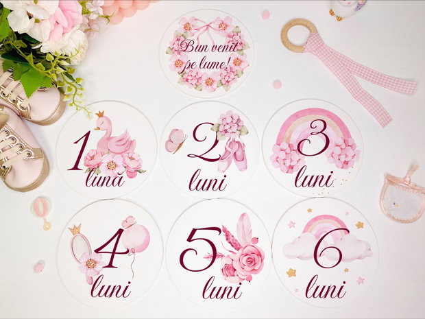 Set carduri din lemn pentru poze - Baby milestones - Swan princess