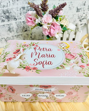 Cutie Amintiri Copii Personalizată - Spring Bunny