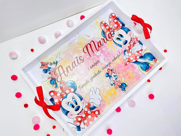 Set aniversar personalizat 1 anisor - Special Minnie Lovely Little Lady - Tavita turta si accesorii