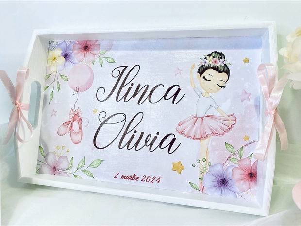 Set aniversar personalizat 1 anisor - Pretty Ballerina - Tavita turta si accesorii