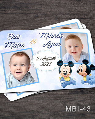 Marturii botez ieftine - Magneti frigider pentru gemeni cu Mickey Mouse