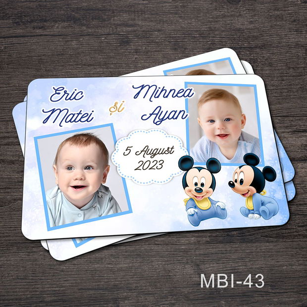 Marturii botez ieftine - Magneti frigider pentru gemeni cu Mickey Mouse