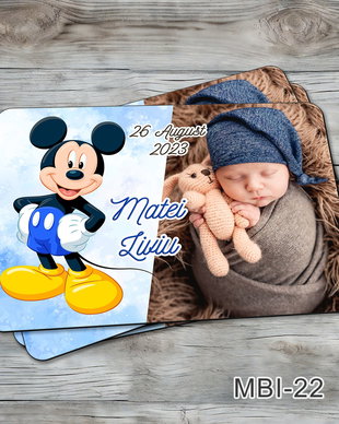 Marturii ieftine botez - Magneti personalizati pentru baieti cu Mickey Mouse