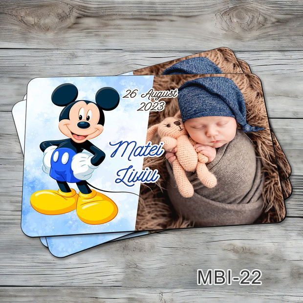 Marturii ieftine botez - Magneti personalizati pentru baieti cu Mickey Mouse