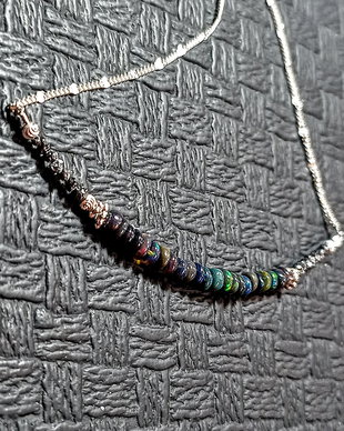 Colier argint diamnante brute negre opal de foc etiopian negru lant argint minimalist boho chic trendy - Transport gratuit