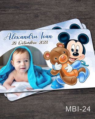 Marturii ieftine botez - Magneti personalizati pentru baieti cu Mickey Mouse