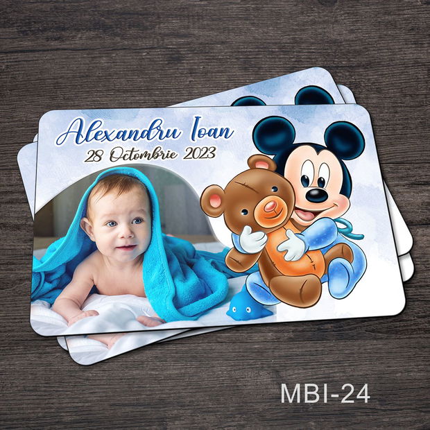 Marturii ieftine botez - Magneti personalizati pentru baieti cu Mickey Mouse