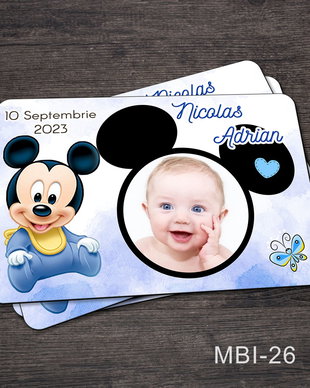 Marturii ieftine botez - Magneti personalizati pentru baieti cu Mickey Mouse