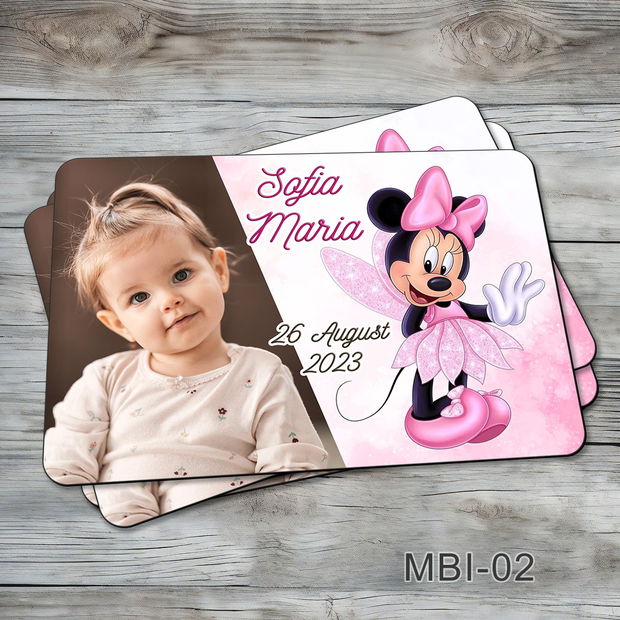 Marturii ieftine botez - Magneti personalizati pentru fetite cu Minnie Mouse