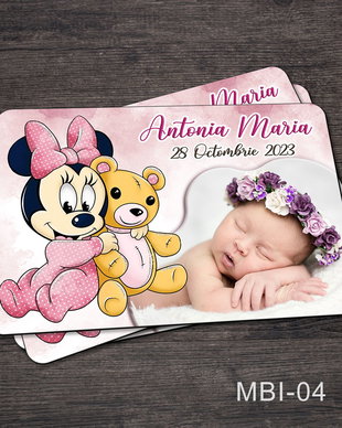 Marturii ieftine botez - Magneti personalizati pentru fetite cu Minnie Mouse