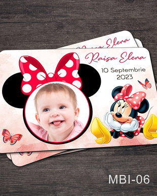 Marturii ieftine botez - Magneti personalizati pentru fetite cu Minnie Mouse