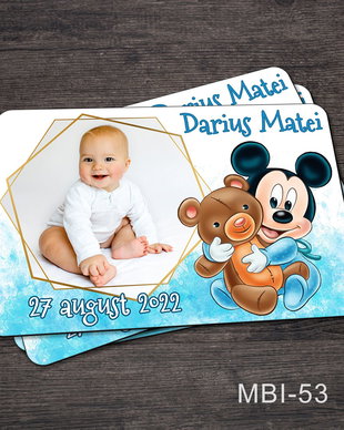 Marturii ieftine botez - Magneti personalizati pentru baieti cu Mickey Mouse