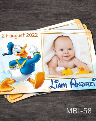 Marturii ieftine botez - Magneti personalizati pentru baieti cu Donald