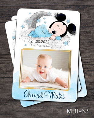 Marturii ieftine botez - Magneti personalizati pentru baieti cu Mickey Mouse