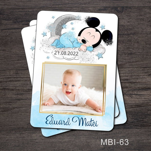 Marturii ieftine botez - Magneti personalizati pentru baieti cu Mickey Mouse