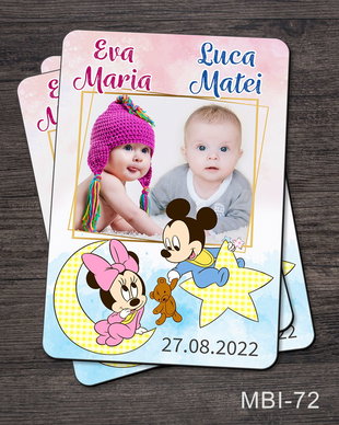 Marturii botez ieftine - Magneti frigider pentru gemeni cu Minnie si Mickey Mouse