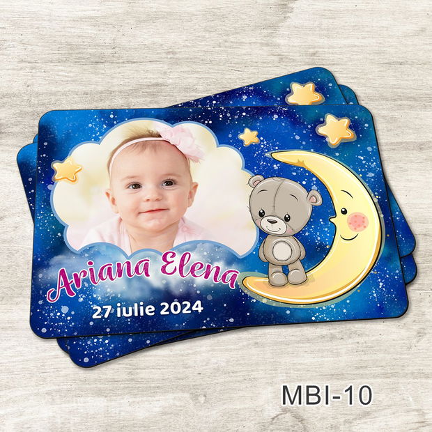 Marturii botez ieftine - Magneti frigider pentru fete cu Ursulet pe luna