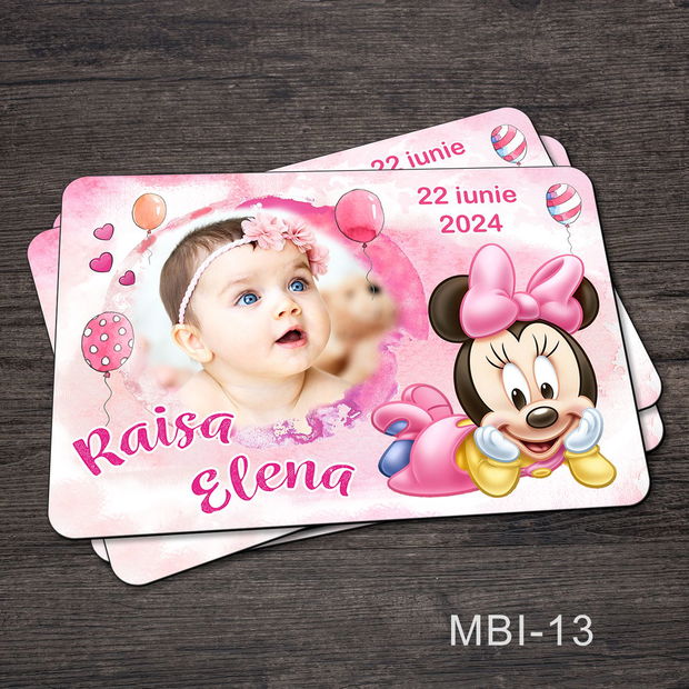 Marturii ieftine botez - Magneti personalizati pentru fetite cu Minnie Mouse