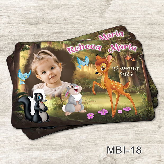 Marturii ieftine botez - Magneti personalizati pentru fetite cu Bambi