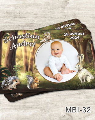 Marturii ieftine botez - Magneti personalizati pentru baieti cu animalute in padure