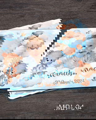 Marturii ieftine botez - Magneti personalizati pentru baieti cu ursuleti cu baloane
