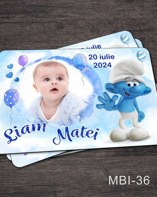Marturii botez ieftine - Magneti frigider pentru baieti cu Strumf