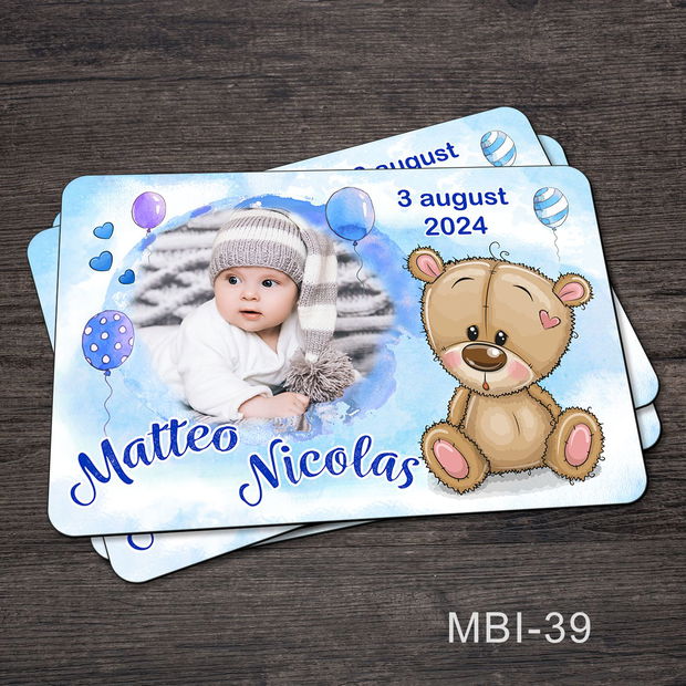 Marturii ieftine botez - Magneti personalizati pentru baieti cu Ursulet