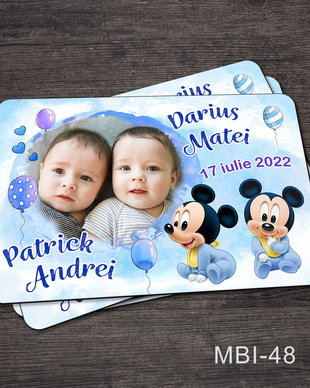 Marturii botez ieftine - Magneti frigider pentru gemeni cu Mickey Mouse