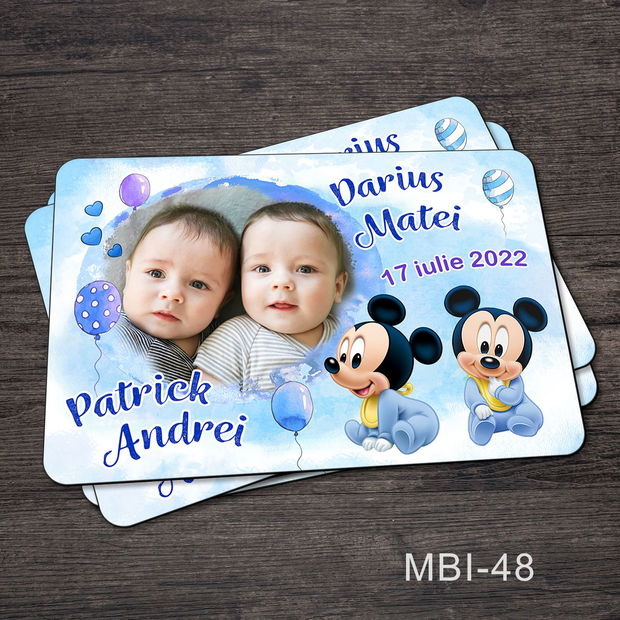 Marturii botez ieftine - Magneti frigider pentru gemeni cu Mickey Mouse