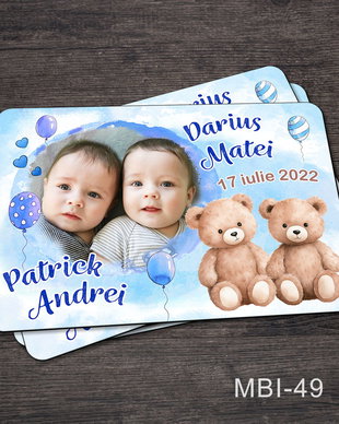Marturii ieftine botez - Magneti personalizati pentru gemeni cu ursuleti