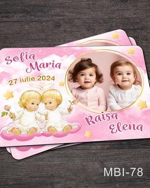 Marturii ieftine botez - Magneti personalizati pentru gemeni cu ingerasi